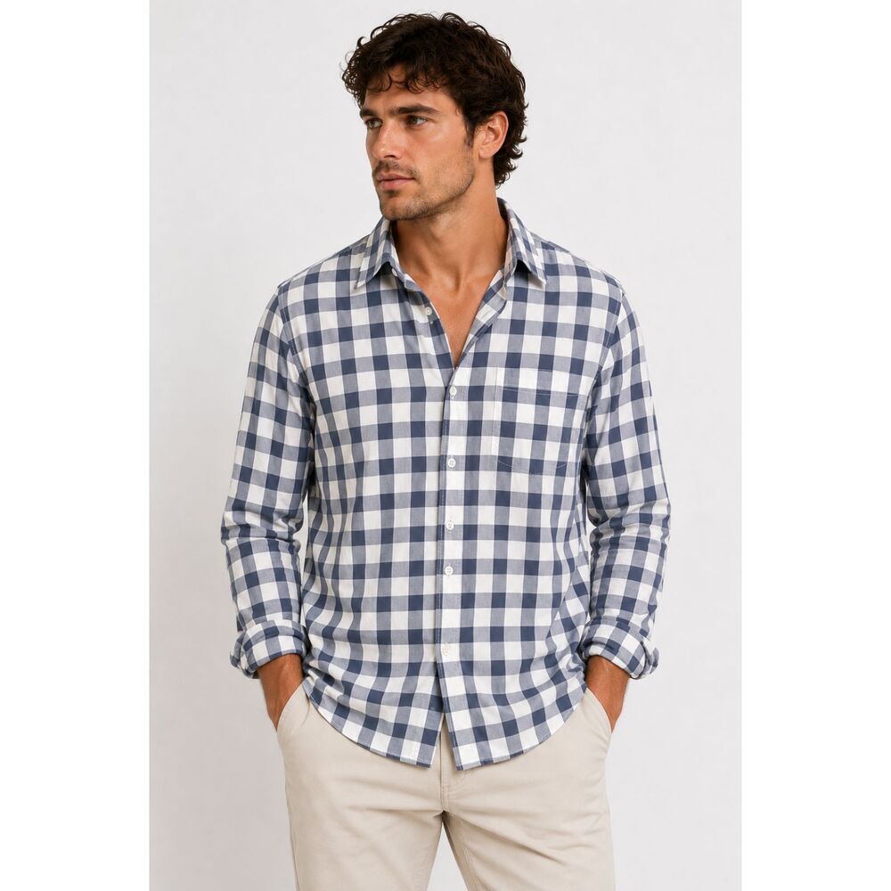 JCREW Lightweight Checkered Cotton‎ Button Down Blue Large